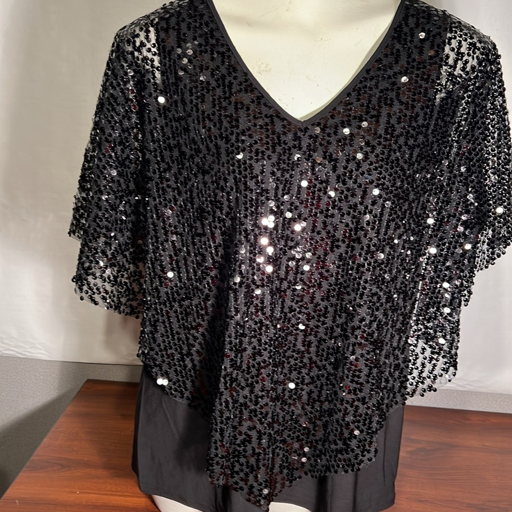 GLITTERSCAPE, large, black sequin top, over plain black polyester shell